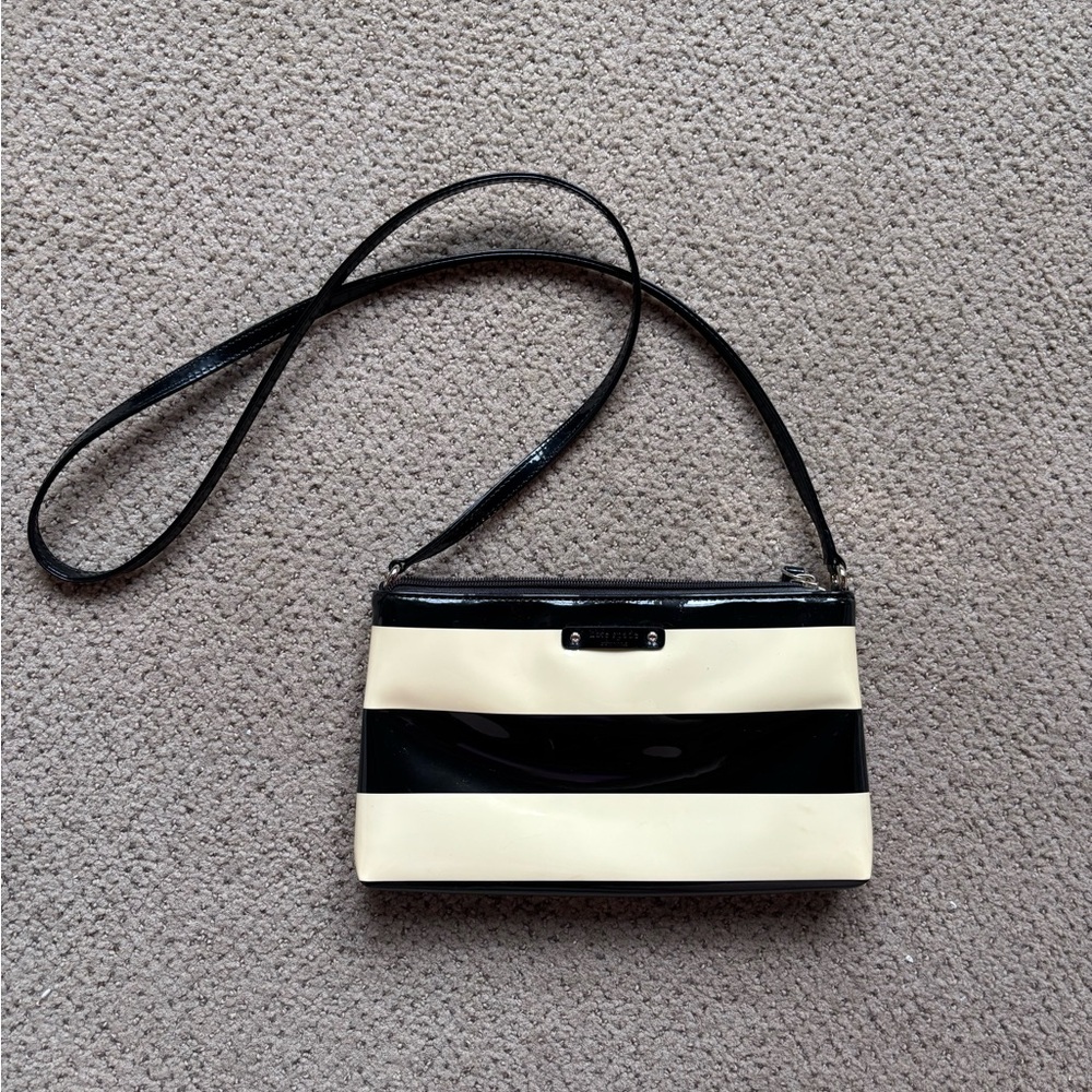 Kate Spade Black and Cream Striped Crossbody Bag